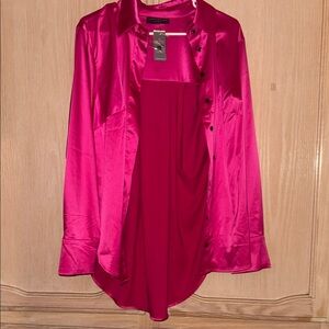 Vibrant Pink Satin Button-Up Shirt